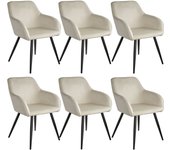 Juego de 6 sillas con patas negras asiento salón cocina comedor diseño elegante terciopelo beige 08_0000020