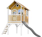 Axi laura casa infantil de madera fsc con tobogán gris | casita de juegos para niños de jardin / exterior | parque infantil en marron y blanco