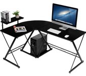 Escritorio para computadora en forma de l, mesa esquinera con amplio tablero y 2 prácticos estantes, escritorio de estilo retro (negro)