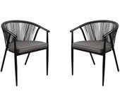 Juego de 2 sillones de jardín apilables de aluminio y cuerda - antracita - portofino de mylia