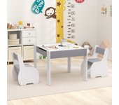 Mesa y 2 sillas para niños mesa de actividades de madera 4 en 1 para arte dibujo lectura pizarra gris blanco