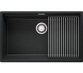 Primagran fregadero bajo encimera grafito 76x47cm, fregadero cocina 1 seno + sifón + enrollable escurridor, fregadero granito al mueble 80cm - prague