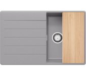 Primagran fregadero cocina gris 78x50cm, fregadero granito 1 seno + sifón + tabla de cortar, fregadero sobre encimera al mueble 45cm - copenhague