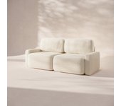 Sofá de 2 módulos blanco bouclé, brazos anchos, 90x96x212
