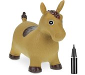 Relaxdays caballo saltarín hinchable, juguete saltador, con hinchador, resiste 50kg, sin bpa, niños desde 3 años, marrón