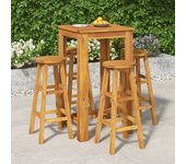 Vidaxl mesa y taburetes altos de jardín 5 pzas madera maciza acacia