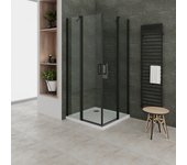 Mampara de ducha linda 70x80x190 cm con puertas articuladas, perfiles negros y vidrio templado transparente moments of glass