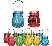 Relaxdays pack 12 portavelas cristal de colores, con asa, interior, exterior, porta velas de té, 9,5x8,5 cm, multicolor