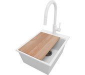 Primagran fregadero granito blanco 38x50cm, fregadero cocina 1 seno + sifón + accesorios, fregadero sobre encimera al mueble 40cm - oslo