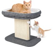 Árbol para gatos con percha superior y rascador de sisal y bola de juego tintante de piel, gris