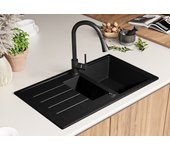 Primagran fregadero cocina grafito 90x50cm, fregadero granito 1,5 senos + sifón, fregadero sobre encimera al mueble 60cm - copenhague duo