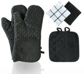 Manoplas horno, juego de 2 guantes horno y 2 agarraderas, resistentes al calor, guantes para hornear, guantes para cocinar silicona