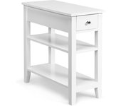 Mesita de noche con 3 niveles, mesa auxiliar con cajón y 2 estantes abiertos, moderna mesita de noche dormitorio, estrecha y ahorra espacio, (blanco)