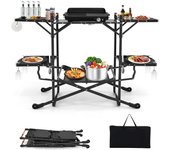 Cocina de camping plegable, con 4 mesas laterales y mesa de aluminio, mesa de camping, mesa de picnic plegable, con bolsa de transporte para camping