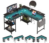 Escritorio de esquina l tbfit negro - escritorio gaming con puertos usb, led rgb y almacenaje ajustable
