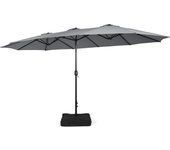 Sombrilla doble con soporte, 4,52 x 2,64 m, manivela, 2,43 cm de altura para piscina, jardín y patio (plateada)