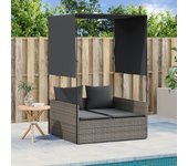 Vidaxl tumbona doble con techo y cortinas ratán sintético gris