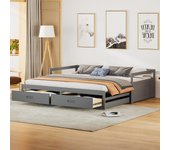 Cama nido de madera de pino - con cajones - 90/180x200cm - gris