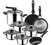 San ignacio batería de cocina 8 piezas cune con olla a presión 7l con set 3 sartenes en acero apta inducción