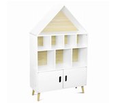 Librería infantil de madera con 8 compartimentos y 2 puertas, tobias, blanco, 80.5x30x133 cm