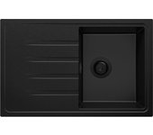 Primagran fregadero cocina todo negro 78x50cm, fregadero granito 1 seno + sifón, fregadero sobre encimera al mueble 45cm - milano