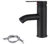 Grifo de lavabo negro mate, mezclador de agua fría y caliente, monomando (color: negro corto)