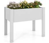 Jardinera cuadrada sobre patas 53 l, sistema de riego automático, monitor de nivel de agua, agujero de drenaje para jardín, 76x45x61cm, blanco