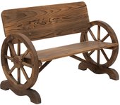 Banco de jardín de madera maciza de2 plazas con reposabrazos en diseño de rueda de carro,capacidad de carga de 250 kg, estilo rústico,114 x 58 x 80 cm