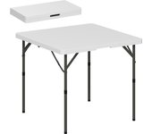 Mesa de picnic, mesa de camping plegable, mesa plegable de altura regulable, para fiestas en el jardín, camping, barbacoas, plástico, metal, blanco