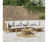 Vidaxl set de muebles de jardín 6 piezas bambú con cojines gris claro
