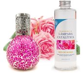 Lámpara catalítica mosaico fucsia + fragancia aroma bed of roses 200 ml - elimina malos olores e impurezas, perfuma y mejora la calidad del aire