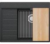Primagran fregadero cocina grafito 62x50cm, fregadero granito 1 seno + sifón + accesorios, fregadero sobre encimera al mueble 45cm - sydney