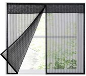 Pantalla repelente de mosquitos magnética autoadhesiva, pantalla a rayas con velcro sin perforaciones, 140 × 150 cm, negro