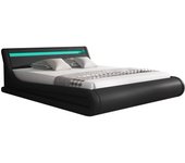 Cama canapé de matrimonio | cama doble con cabecero y canapé led | somier lamas | negro | madera y polipiel | modelo parisina | para colchón 150x190