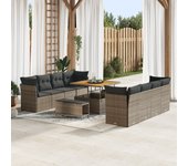 Conjunto de sofá de jardín de 11 piezas con cojines de ratán sintético gris, conjunto de comedor de jardín de 3 piezas con cojines de ratán sintético