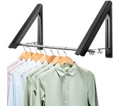2 perchas de pared plegables de aluminio, organizador de ropa plegable con ganchos para sala de estar, dormitorio, baño, balcón,ahorra espacio (negro)