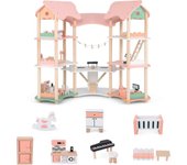 Casa de muñecas, casa de muñecas de madera de 3 pisos con 7 habitaciones y 31 piezas de muebles, encantador juego de casa de muñecas para niños de