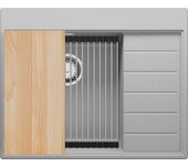 Primagran fregadero cocina gris 62x50cm, fregadero granito 1 seno + sifón + accesorios, fregadero sobre encimera al mueble 45cm - sydney