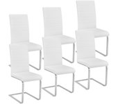 Juego de 6 sillas patas de acero salón asiento cocina comedor elegante diseño cuadrado blanco 08_0000121