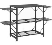 Mesa de camping plegable, mesa de cocina para camping con 2 estantes y 4 mesas auxiliares, mesa de picnic con portavasos y bolsa de transporte