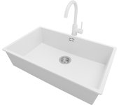Primagran fregadero granito blanco 76x47cm, fregadero cocina 1 seno + grifo 32x20cm + sifón, fregadero sobre encimera al mueble 80cm - london slim