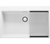 Primagran fregadero cocina blanco 78x50cm, fregadero granito 1 seno + sifón + enrollable escurridor, fregadero sobre encimera al mueble 80cm - oslo