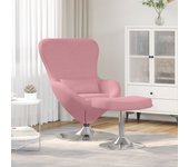Sillón huevo con reposapiés de terciopelo rosa