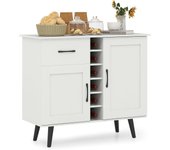 Armario de bar de vinos, aparador buffet con 2 puertas y 1 cajón, estante para 6 botellas de vino, estantes ajustables, armario con botellero de vino