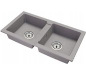 Fregadero cocina gris 43,6x82cm, fregadero granito 2 senos + sifón