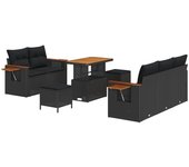 Conjunto de sofá de jardín de 8 piezas con cojines negro poliratán acacia, conjunto de comedor de jardín de 3 piezas con cojines negro poliratán acaci