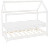 Ml-design cama infantil tipi 70 x 140 cm color blanco con colchón de espuma fría y somier estructura de listones con techo forma de casa