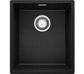 Primagran fregadero bajo encimera negro 41x47cm, fregadero cocina 1 seno + sifón, fregadero granito al mueble 45cm - london