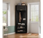 Conjunto de armario moderno con banco de entrada, 4 ganchos negros, diseño minimalista, almacenamiento práctico, 53x53x180 cm