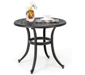 Mesa jardin exterior retro de aluminio fundido, mesa auxiliar redonda para exteriores 60 x 53 cm, mesas de café con marco de metal para patio terraza